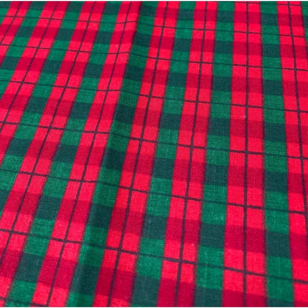 Vintage Red & Green Plaid Cotton Fabric Material 1/4 yard x 36"